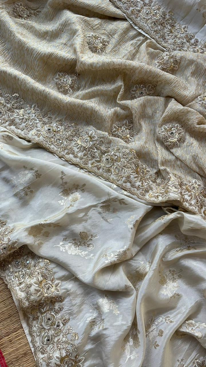 White Angela Mumga Silk Sarees Indian Saree - Saffronfashionindia