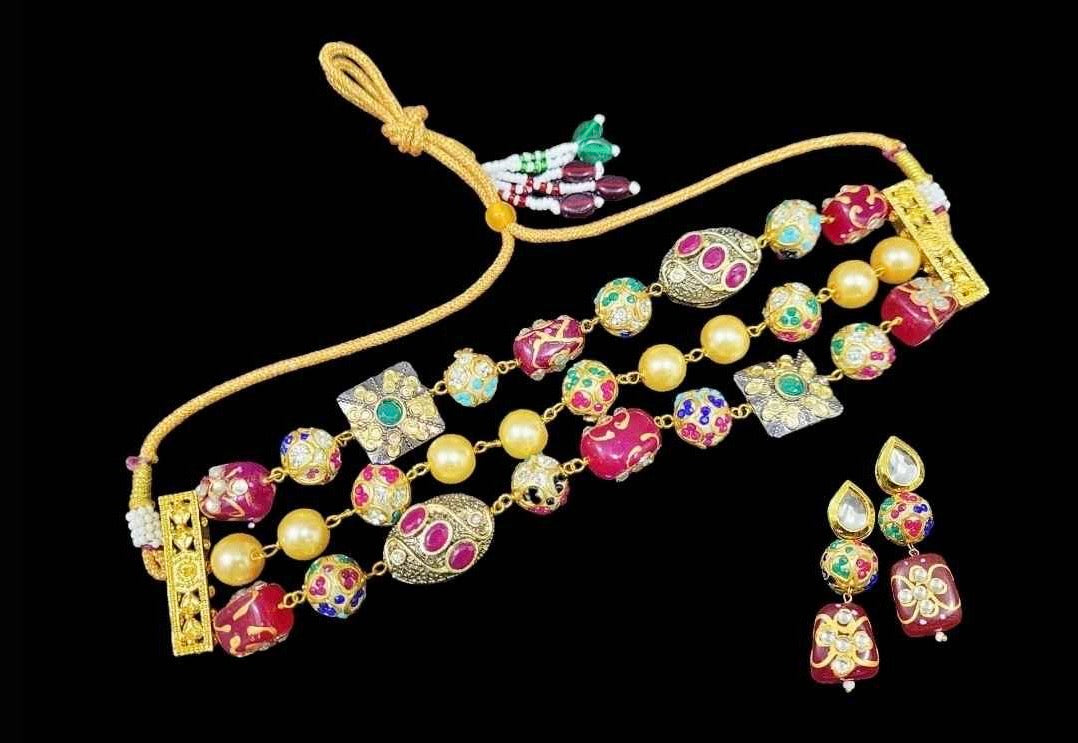 Beaded choker set fusion choker Indian jewellery SaffronFashion