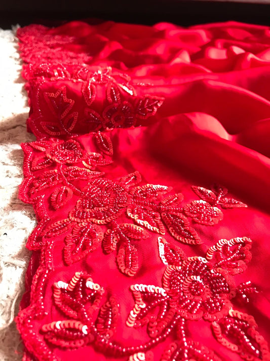 Red Satin Premium Silk Sarees luxury Saree - Saffronfashionindia
