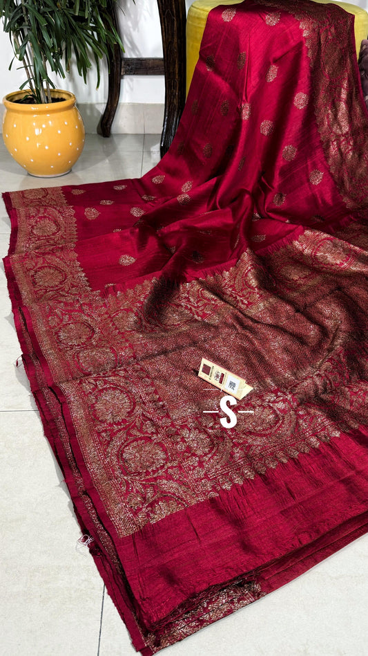Tussar handwoven luxury saree Indian saree blouse SaffronFashion