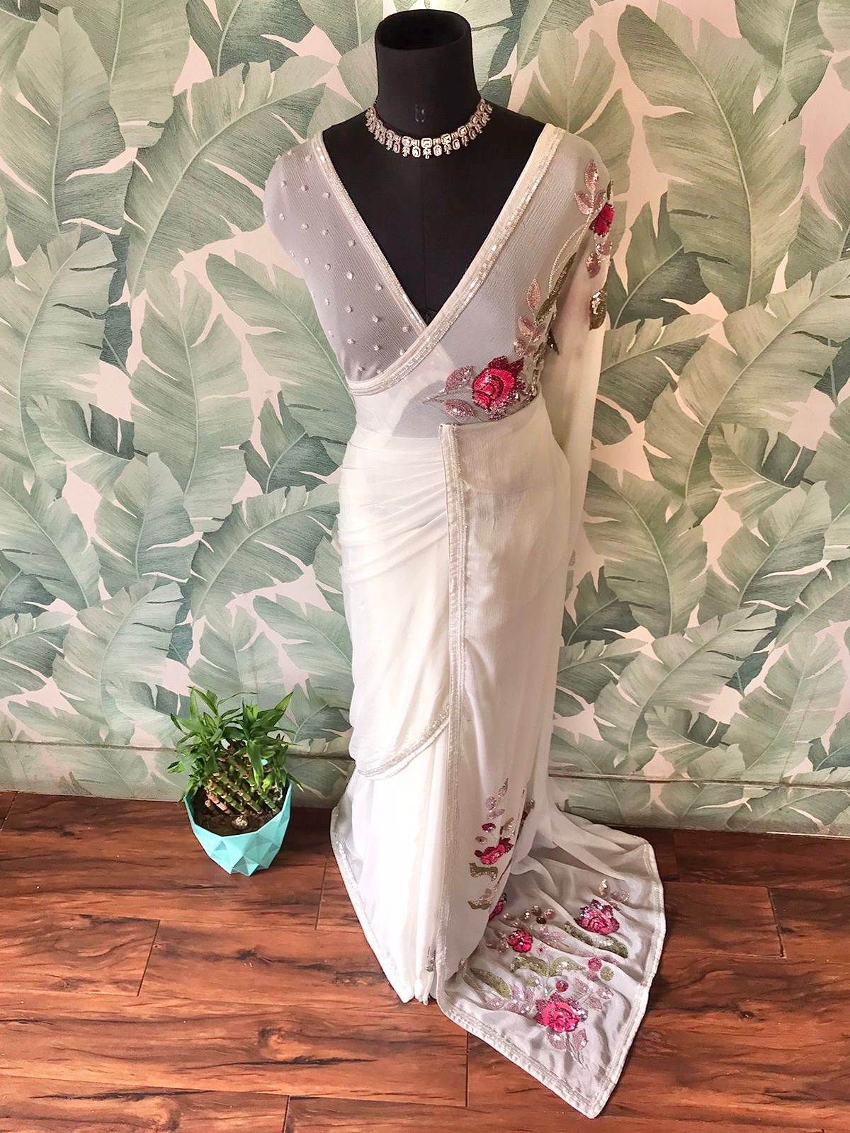 Elegant premium saree floral sari blouse partywear sarees Saffronfashionindia