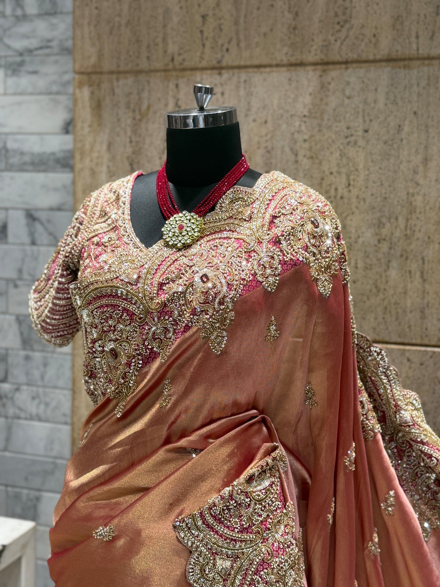 Dual tone pure Kanjeevaram saree wedding sari reception sarees blouse Saffronfashionindia