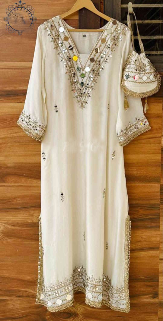 Silk designer stitched shirt Partywear dress Saffronfashionindia