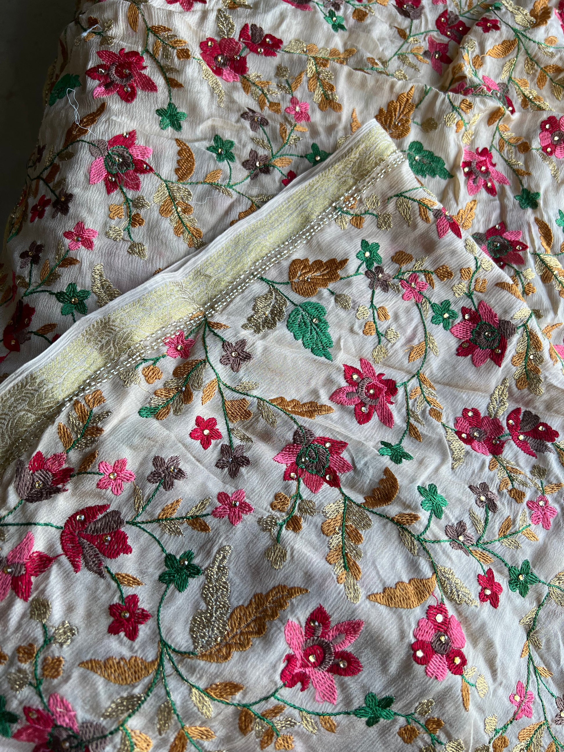 Handmade saree floral saree Chinon sari blouse SaffronFashion