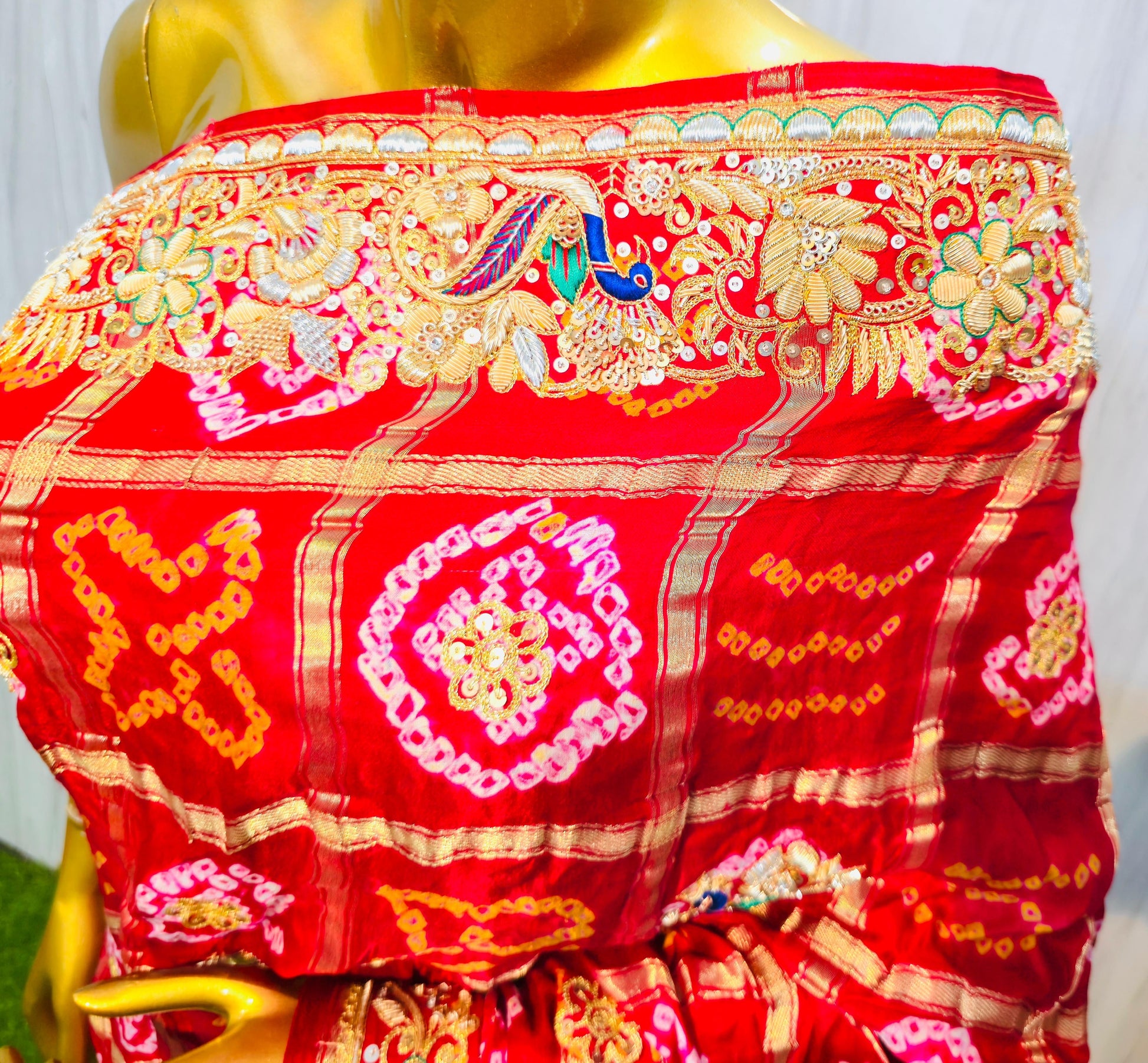 Red gharchola saree gajji silk sarees Indian traditional sari blouse SaffronFashion
