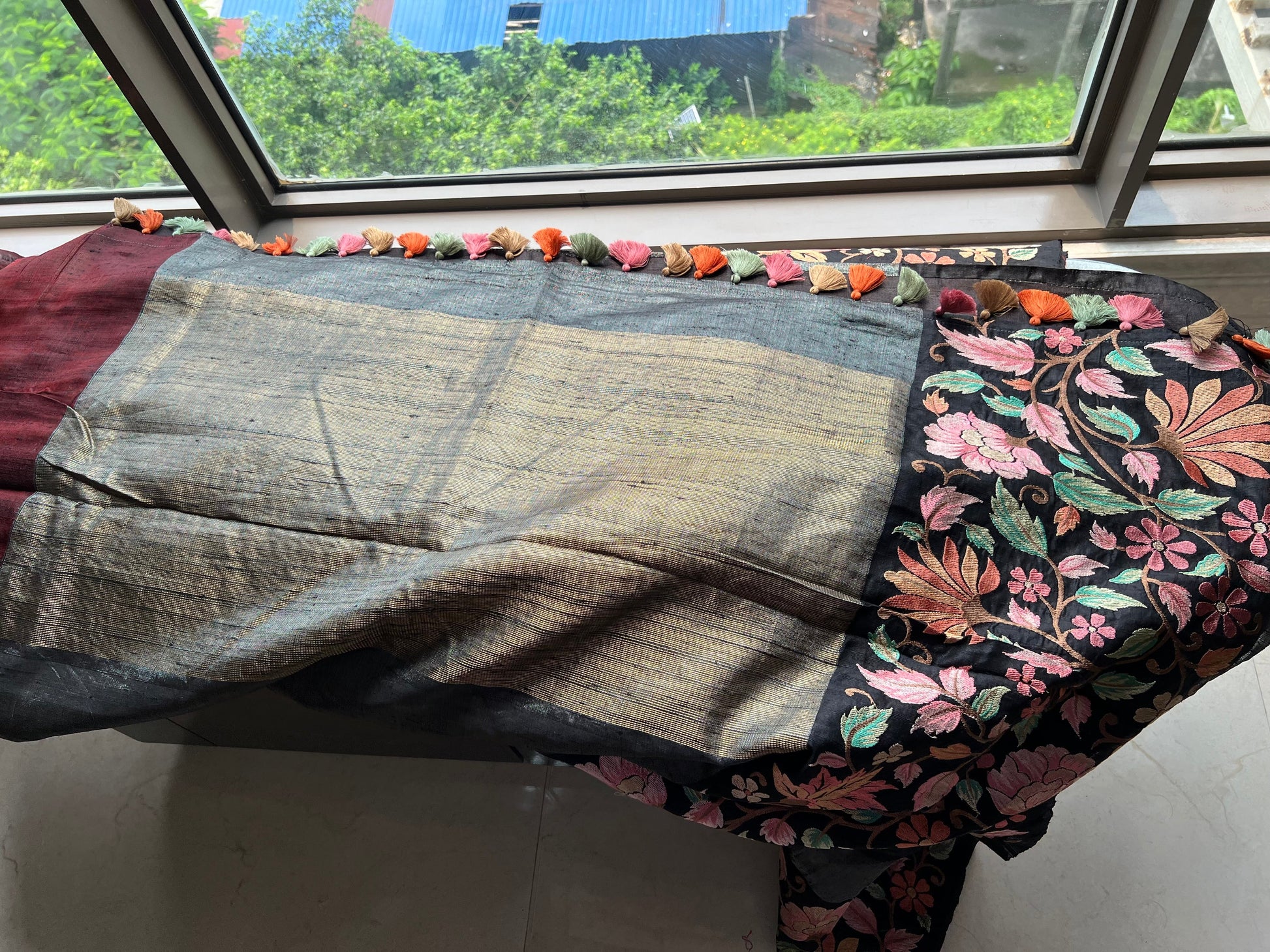 Floral tussar saree Indian sari blouse weaved saree SaffronFashion