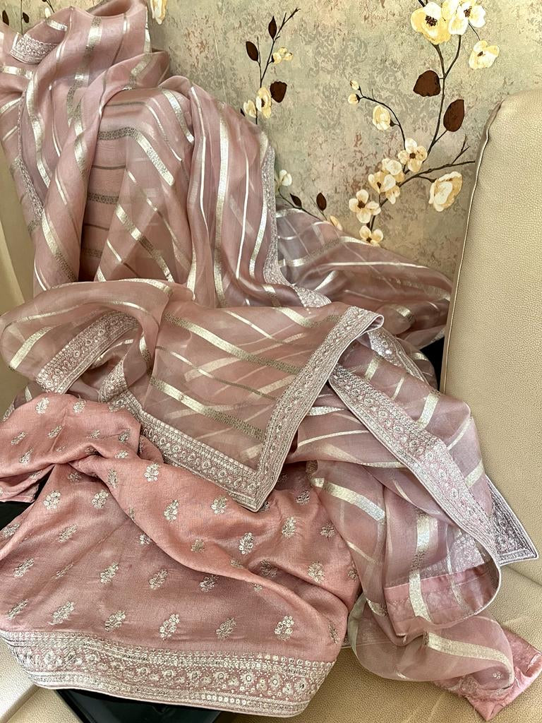 Orika organza striped trendy partywear sarees - Saffronfashionindia