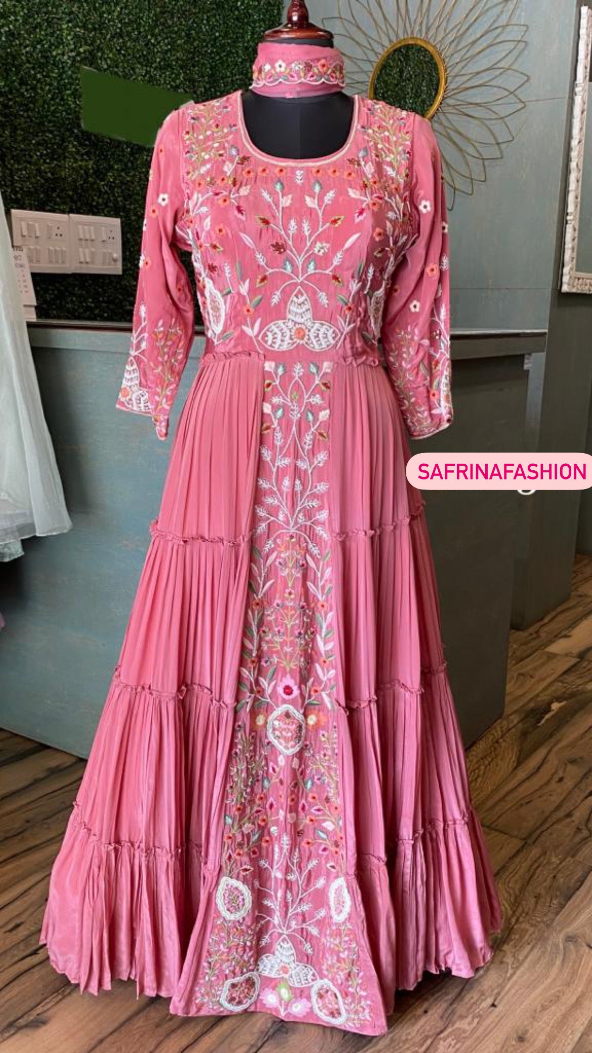 Nashili long dress sangeet gown - Saffronfashionindia