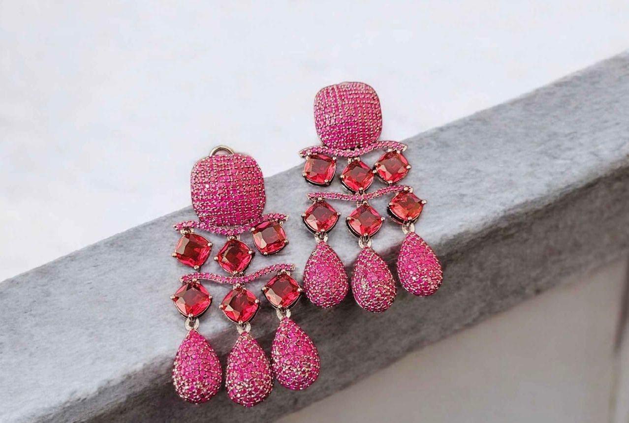 Cocktail earrings Partywear earrings stone earrings Saffronfashionindia