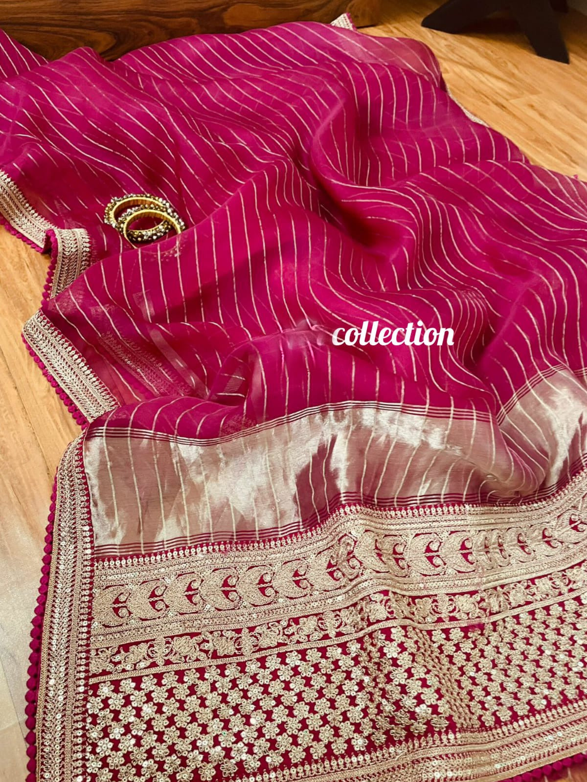 Weaved organza silk saree Zari saree women saree blouse - Saffronfashionindia