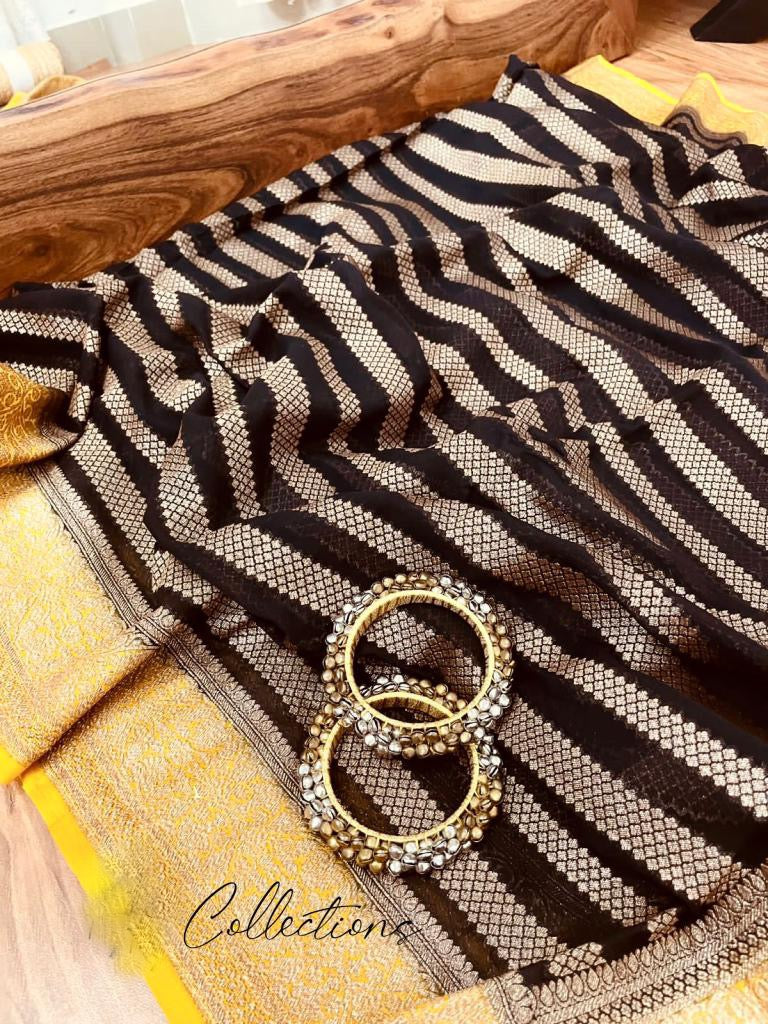 Lavish handwoven Khaddi Gorgette saree Indian saree - Saffronfashionindia