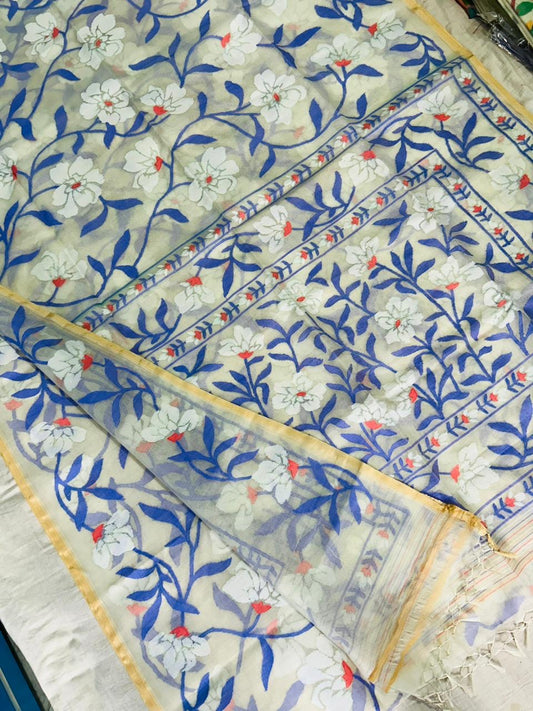 Afshika muslin jamdani saree - Saffronfashionindia