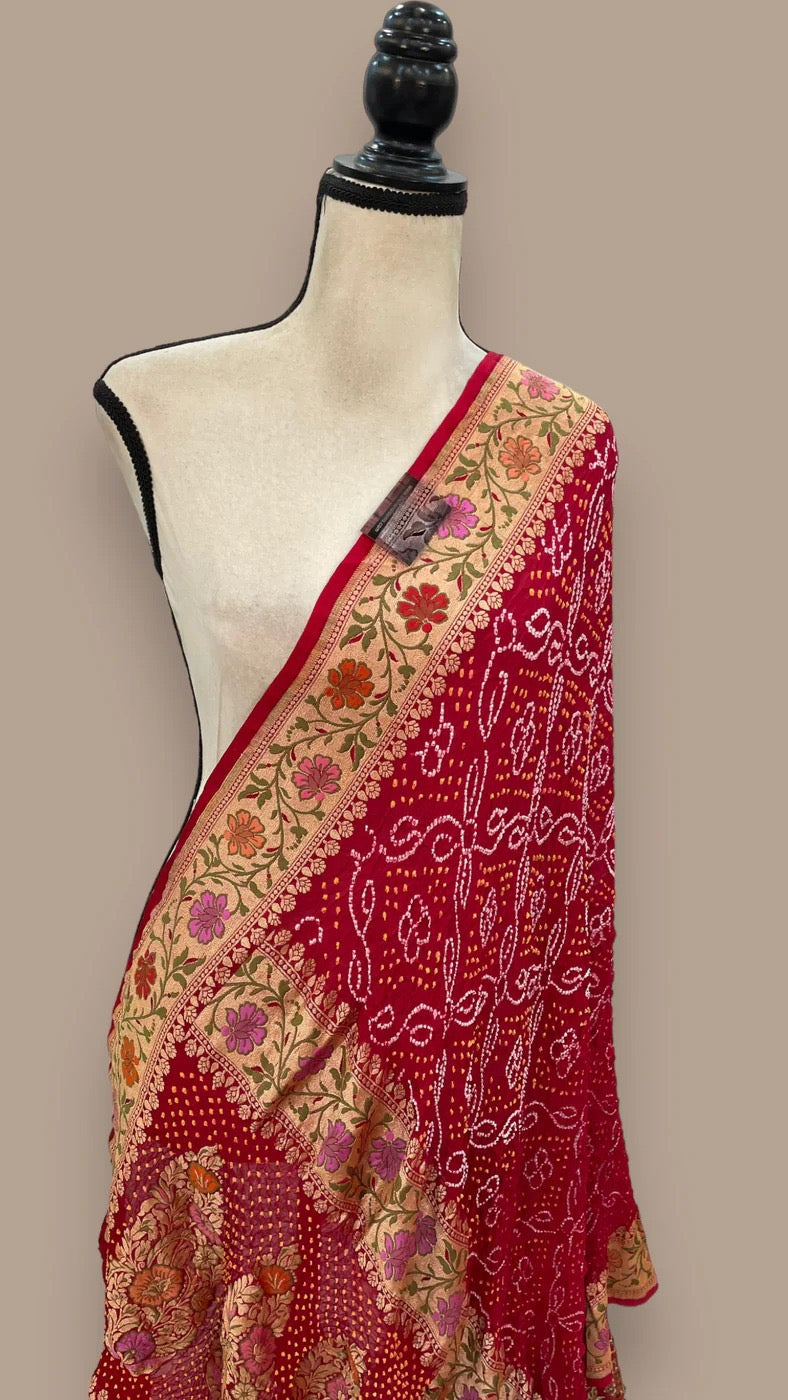 Bandhej dupatta Handlooms dupatta - Saffronfashionindia
