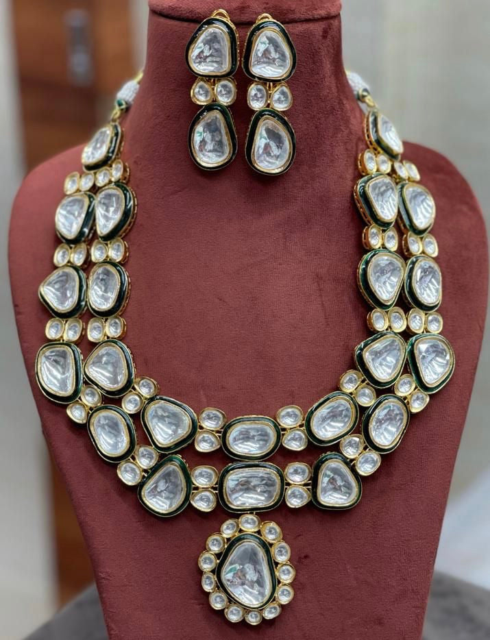 Shabana Kundan polki necklace set - Saffronfashionindia