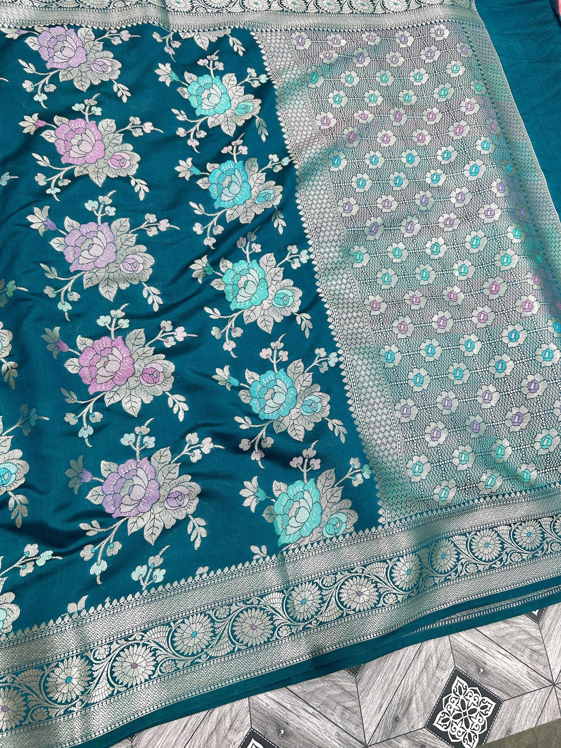 Banarsi chiniya karan silk saree weaving sarees blouse Saffronfashionindia
