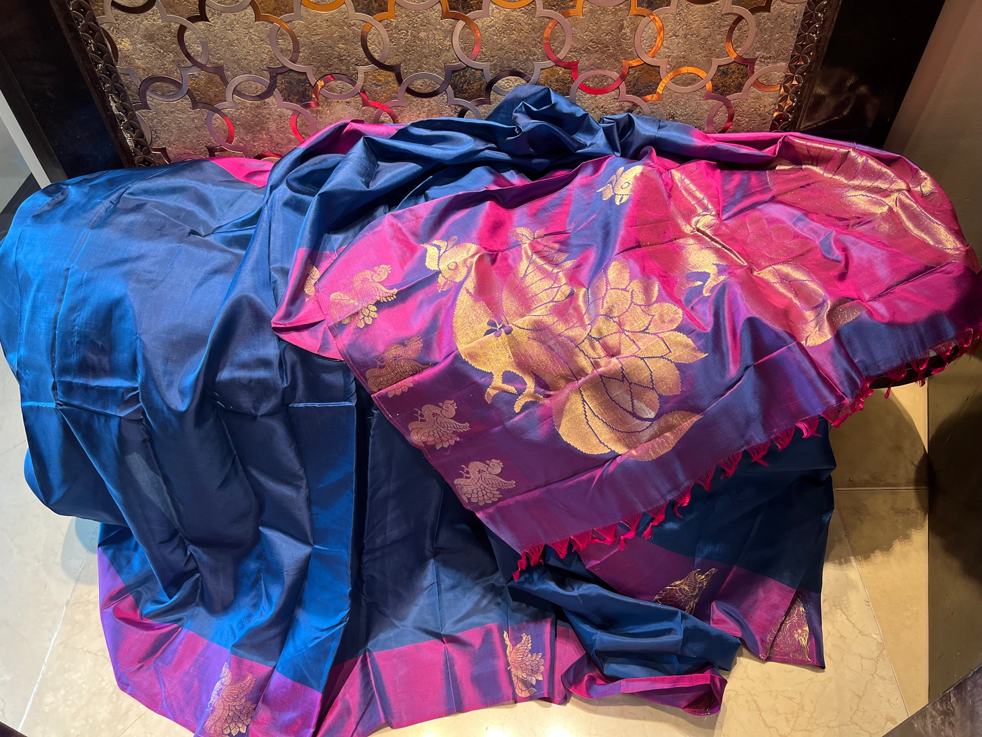 Blue silk saree Kanchipuram saree sarees - Saffronfashionindia
