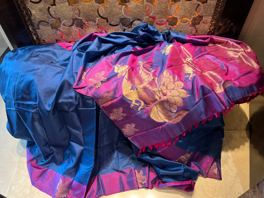 Blue silk saree Kanchipuram saree sarees - Saffronfashionindia