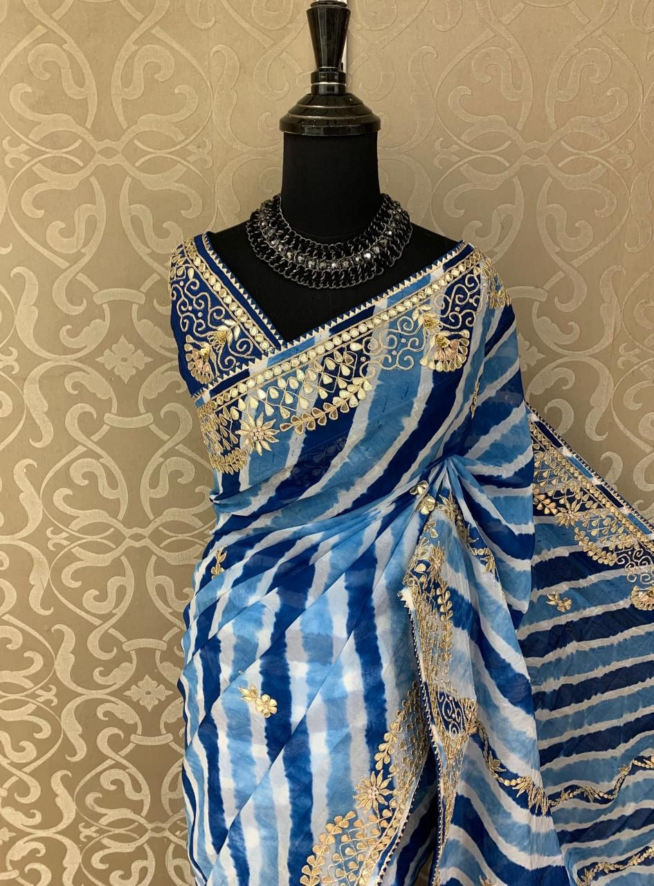 Blue lehariya saree gottapatti saree Indian sarees Saffronfashionindia