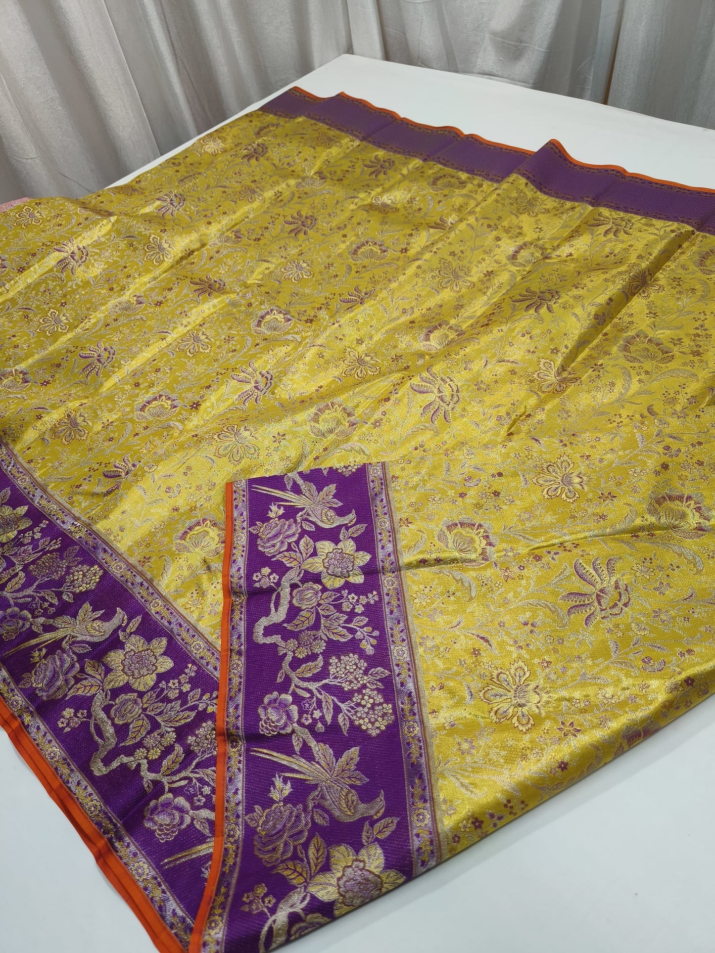 Yellow bridal Kanjeevaram traditional saree - Saffronfashionindia