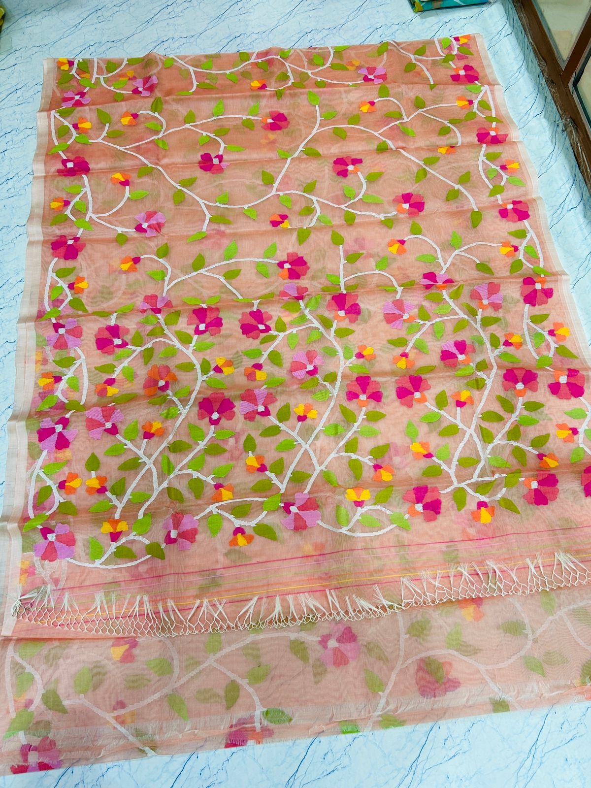 Ramvi Jamdani saree handwoven muslin Tantuj sarees - Saffronfashionindia
