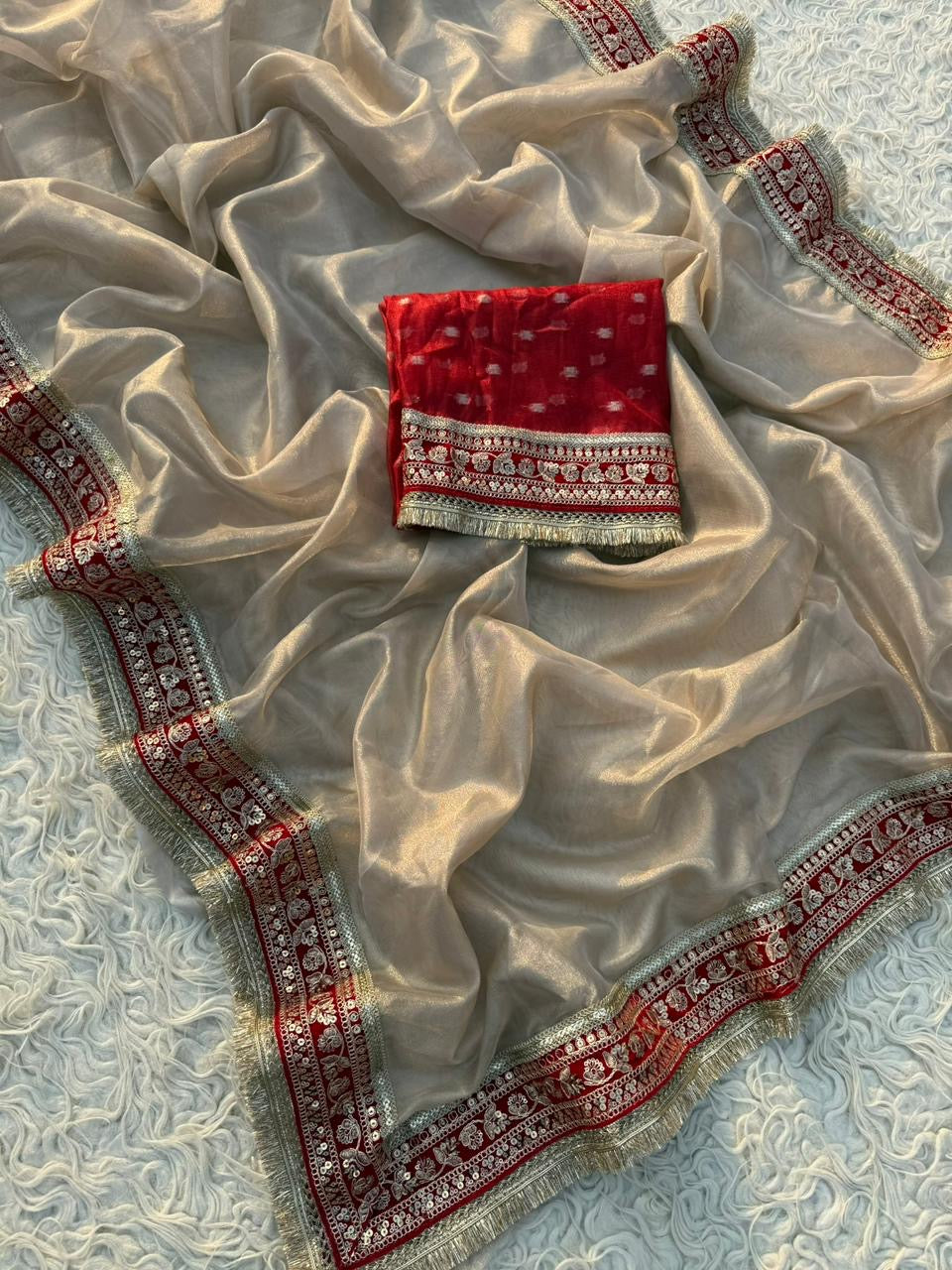 Bollywood inspired saree tissue sarees premium sari blouse Saffronfashionindia