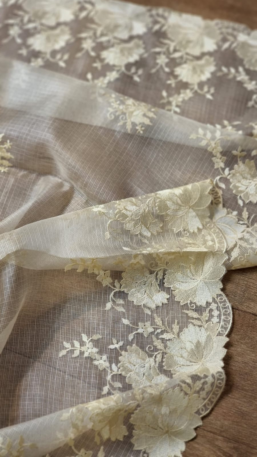 Kota Tussar Embroidery Saree Scalloped sari blouse Saffronfashionindia