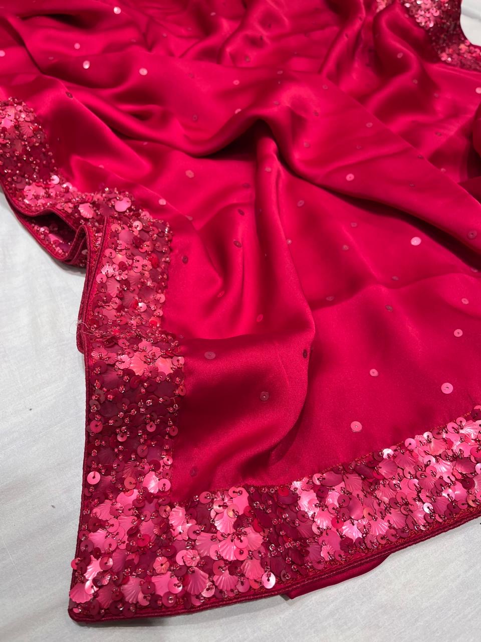 Satin Partywear sarees sequins sarees glamour sarees - Saffronfashionindia