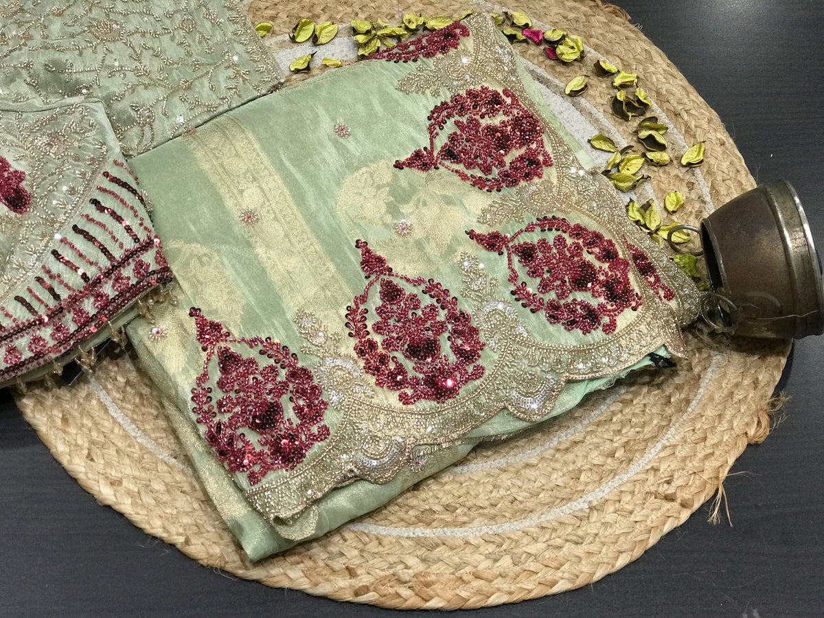 Soft silk upada saree embroidered saree partywear sari blouse SaffronFashion