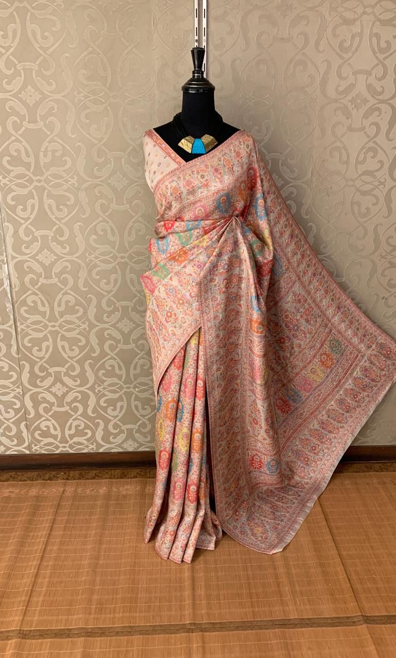 Pashmina Kani silk saree Indian saree blouse SaffronFashion