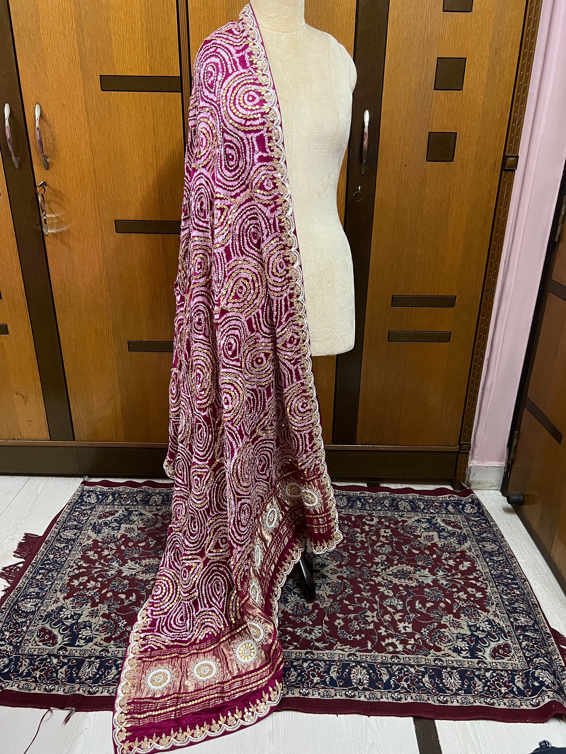 Pink Gajji silk dupatta Embroidery dupatta - Saffronfashionindia