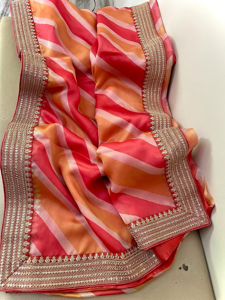 Mehbooba inspired digital organza leharia sarees - Saffronfashionindia