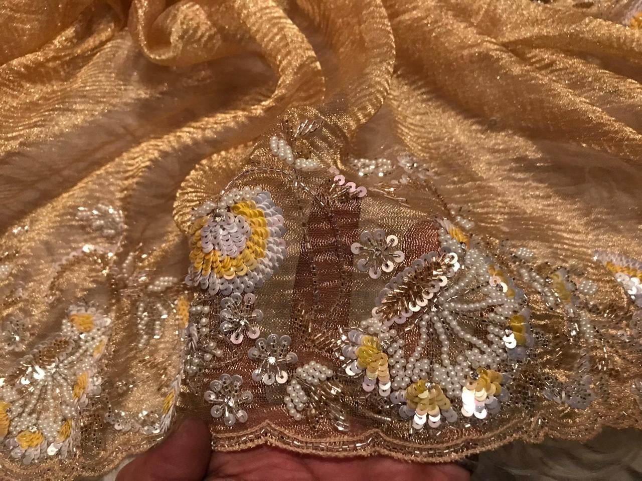 Golden tissue premium Saree Wedding sari blouse SaffronFashion