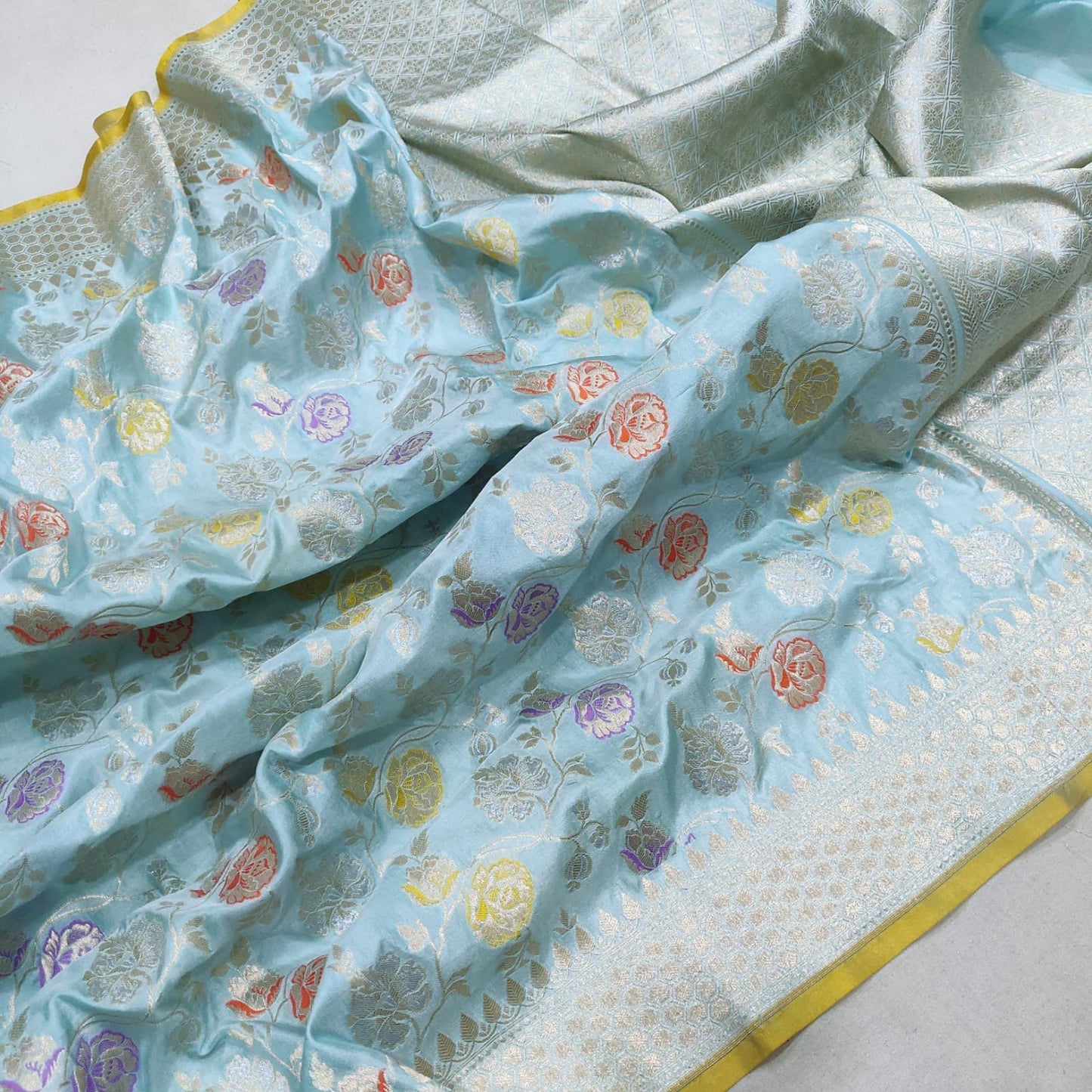 Chandani katan silk saree handwoven sarees Indian saree - Saffronfashionindia