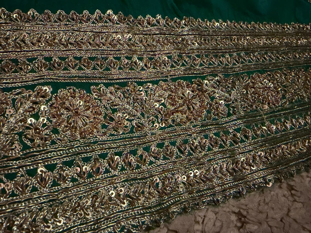 Green premium crepe satin silk saree designer inspired sarees blouse Saffronfashionindia