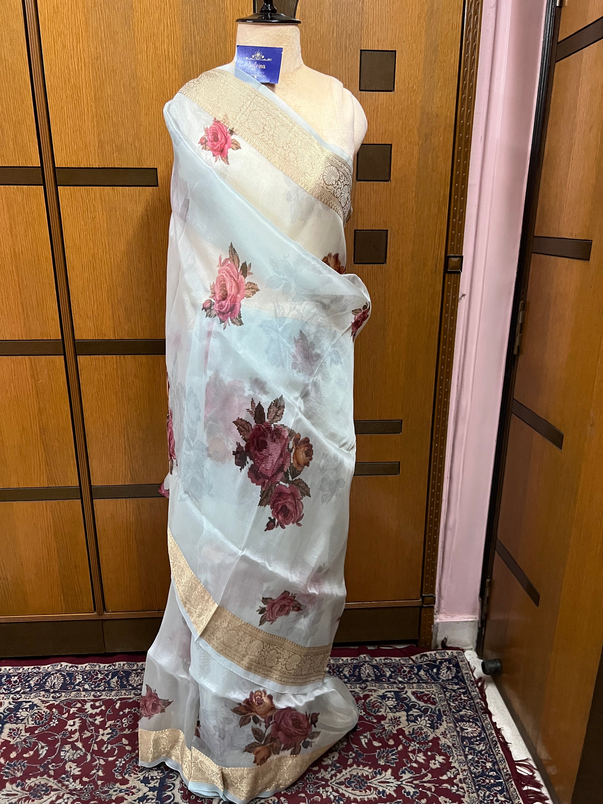 Naisha organza floral saree sexy sari - Saffronfashionindia
