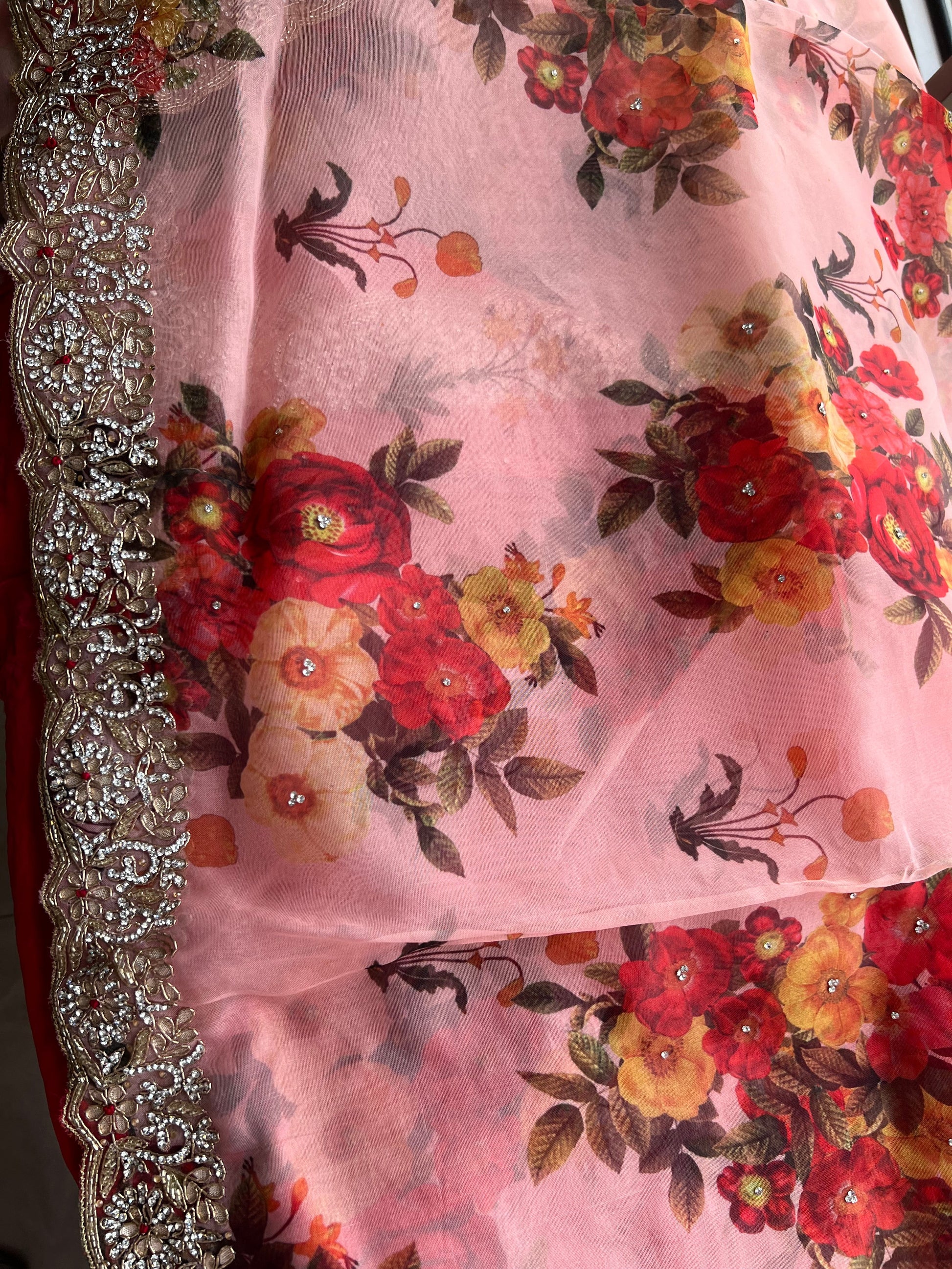 Pink gotta Patti saree floral saree digital printed saree SaffronFashion