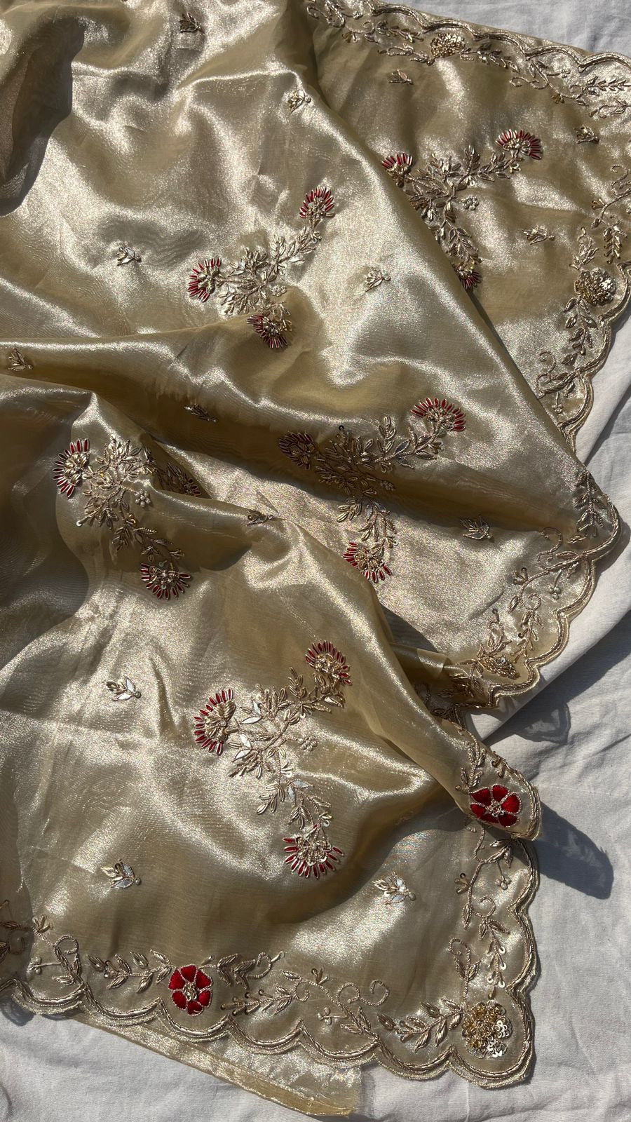 Wedding celebrity inspired tissue zari embroidered Sarees - Saffronfashionindia