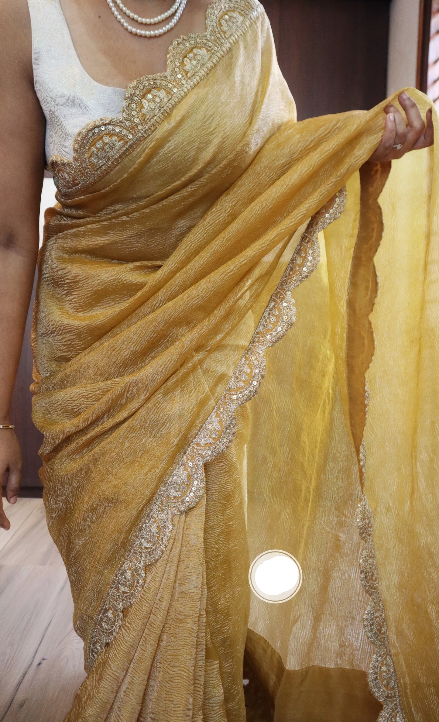 Yellow crushed tissue saree tissue silk saree Partywear saree blouse SaffronFashion