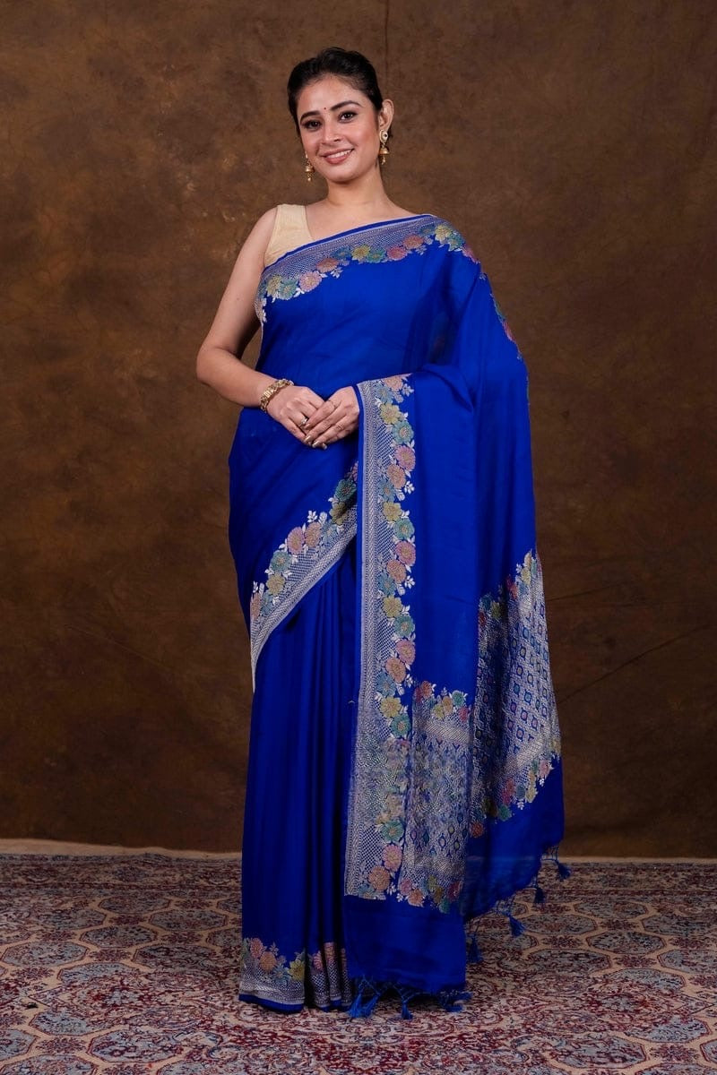 Floral georgette saree khaddi saree Indian sari blouse SaffronFashion