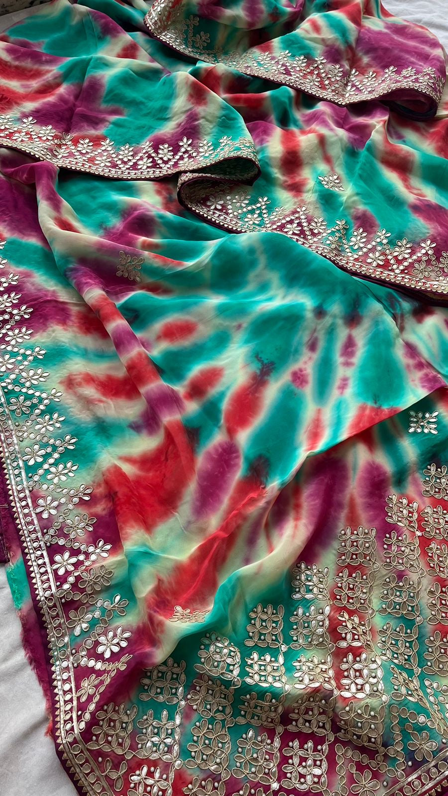 Organza Dilk Shibori Inspired Saree Indian Sari - Saffronfashionindia
