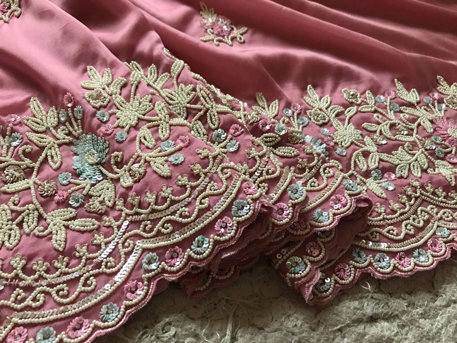 Pink elegant saree premium satin silk sarees Indian sari blouse - Saffronfashionindia