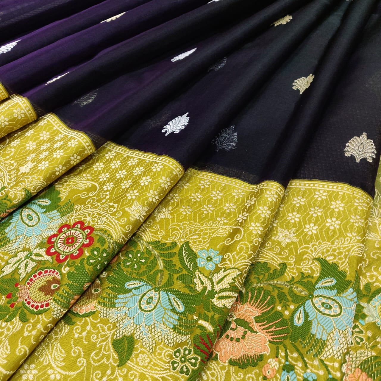 Meenakari inspired kora handwoven sarees - Saffronfashionindia