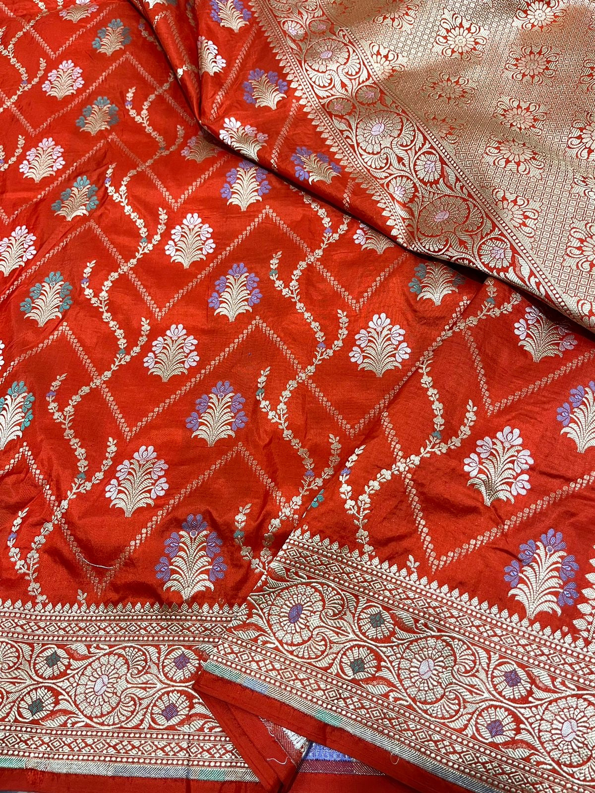 Women Banarsi katan Silk Sarees Meenakari Sari - Saffronfashionindia