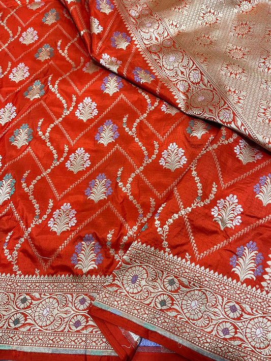 Women Banarsi katan Silk Sarees Meenakari Sari - Saffronfashionindia