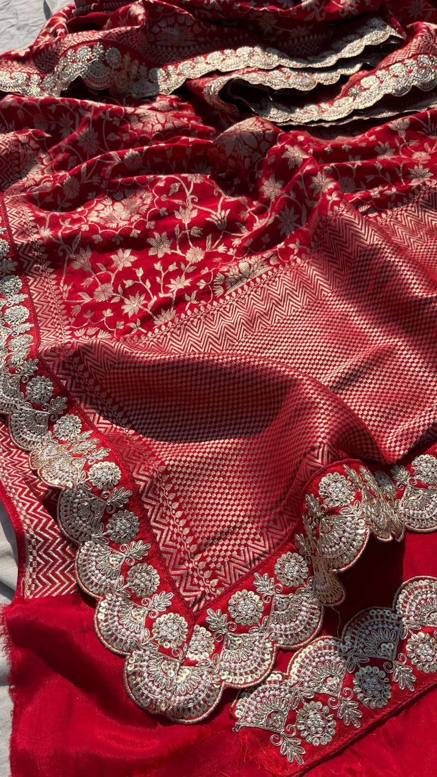 Red Wedding Munga Silk Saree Bridal Sarees - Saffronfashionindia