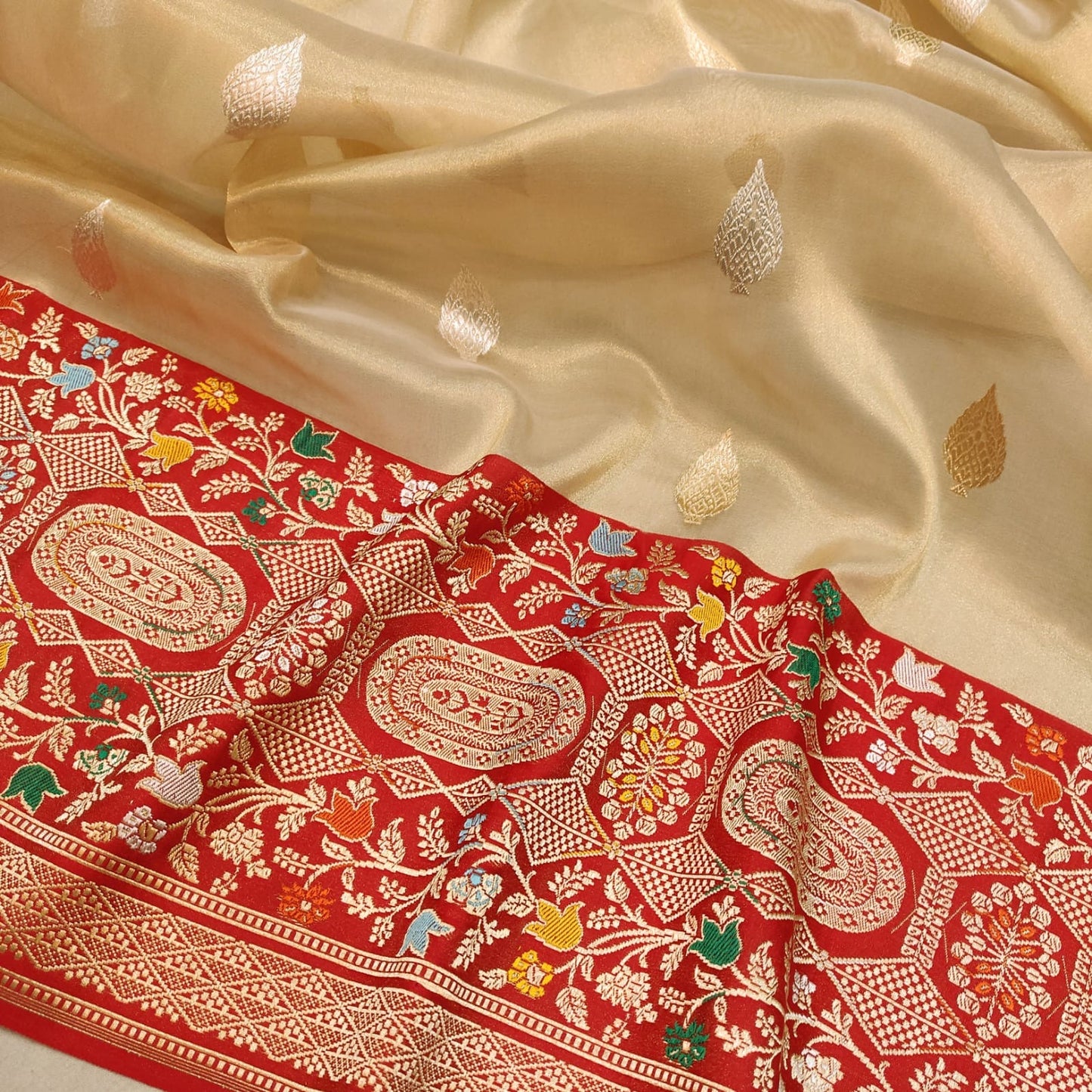 Laaju handwoven saree tissue saree blouse - Saffronfashionindia
