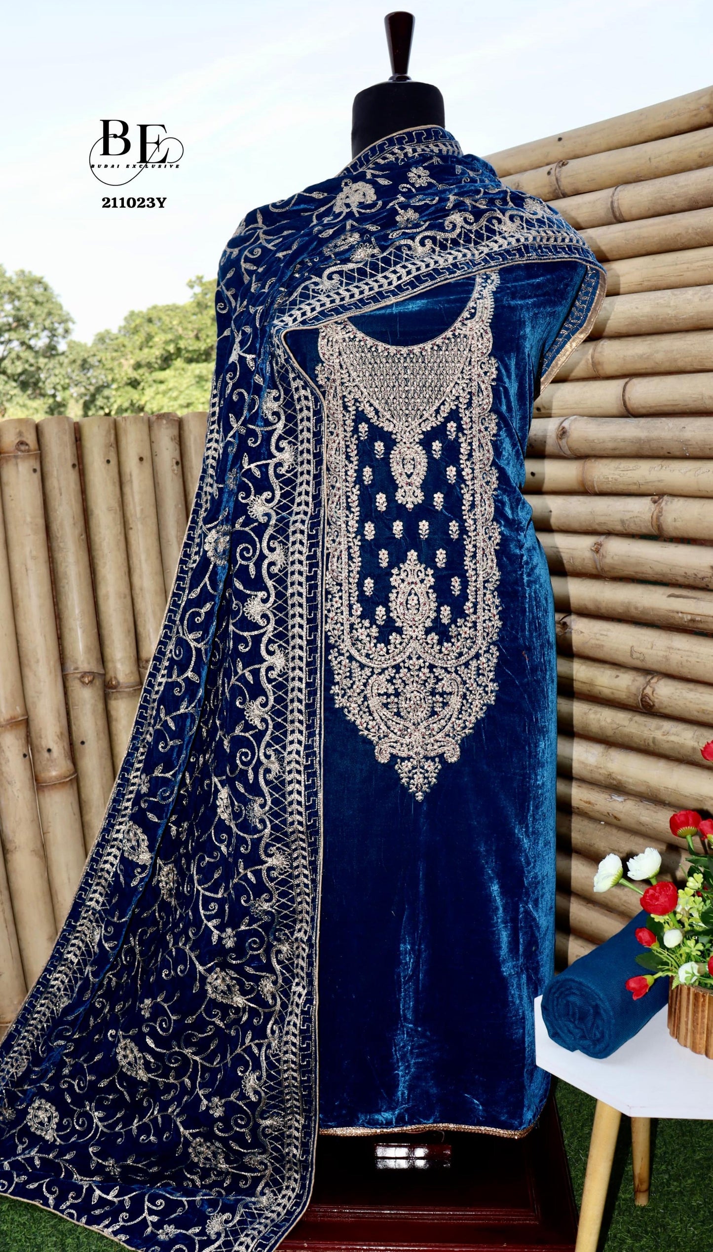 Embroidered Velvet Salwar Kameez - Saffronfashionindia
