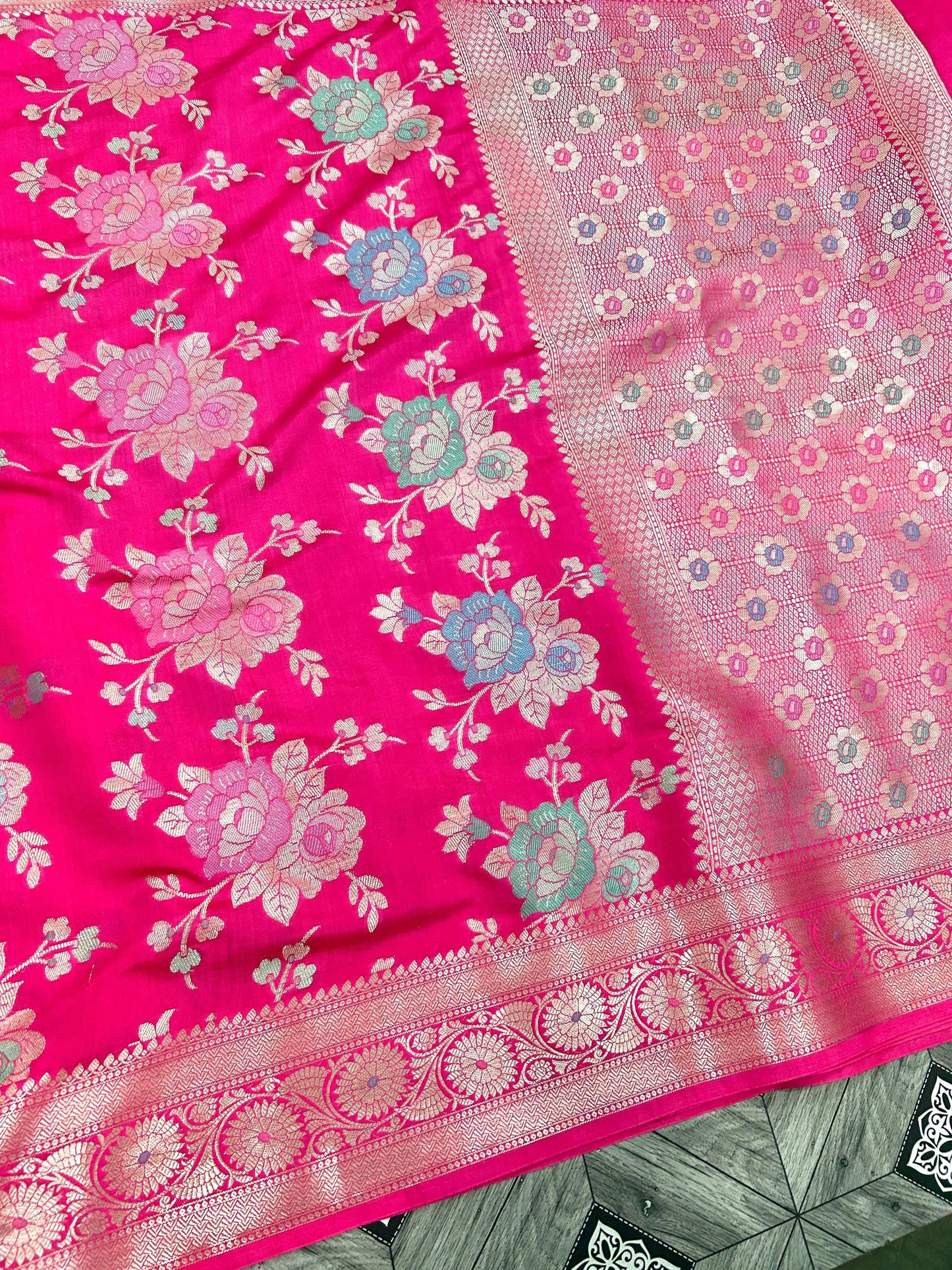 Banarsi chiniya karan silk saree weaving sarees blouse Saffronfashionindia