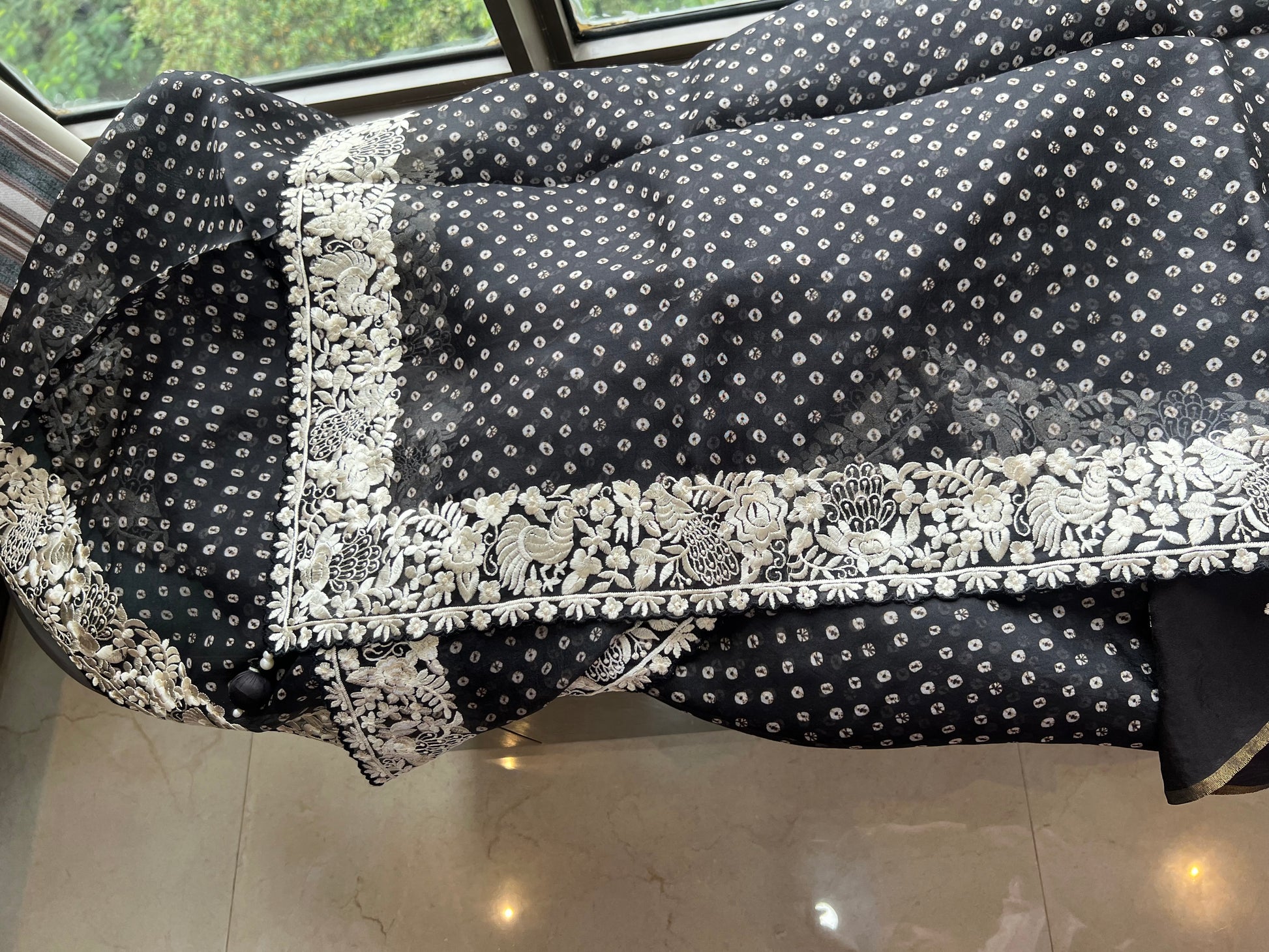 Black Organza Saree parsi inspired border saree blouse - Saffronfashionindia