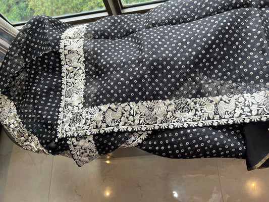 Black Organza Saree parsi inspired border saree blouse - Saffronfashionindia
